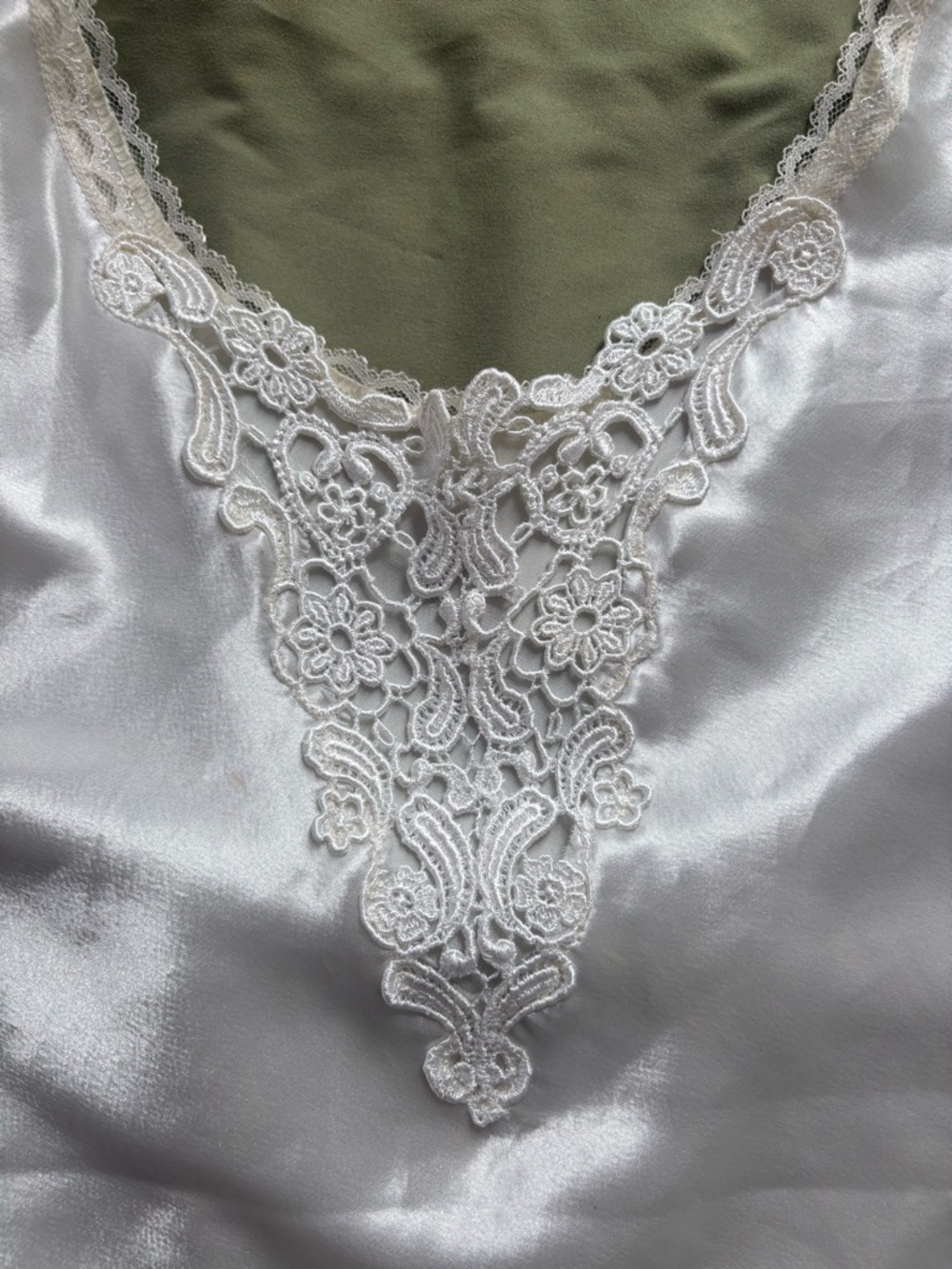 Vintage white satiny and lace tank top